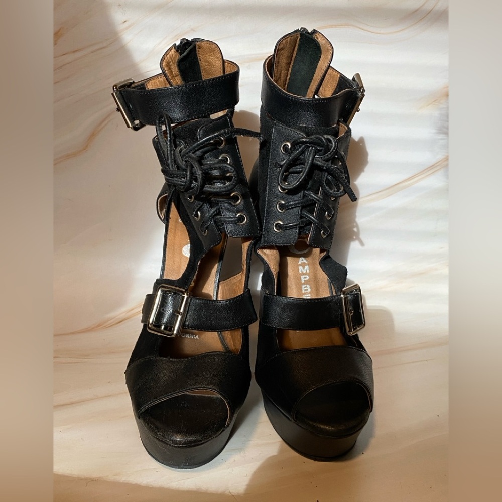 Jeffrey Campbell Black Lace Up Chunky Heels - Picture 2 of 6